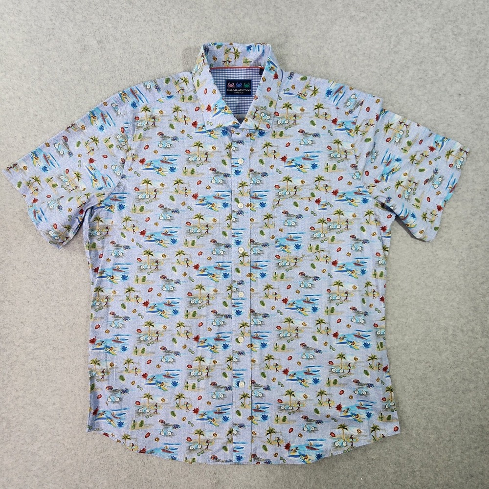 Charleston Threads Beach Shirt Men XXL AOP Surfing Aloha Palm Trees Short Sleeve